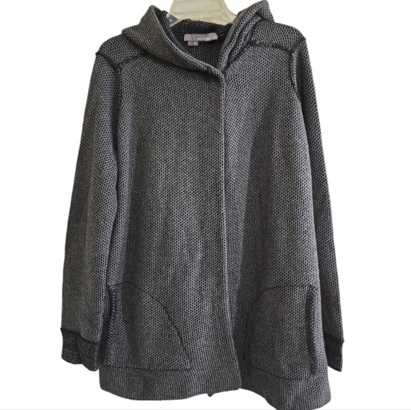 360Sweater One Snap Hooded Cardigan Sweater Large Wool Cashmere Blend - Picture 1 of 8